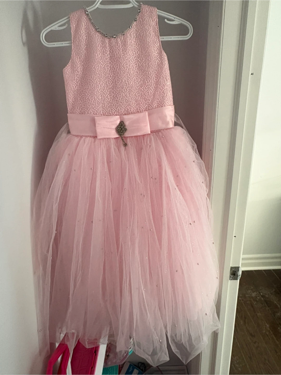 Pink Tulle Sparkle Dress with Bow