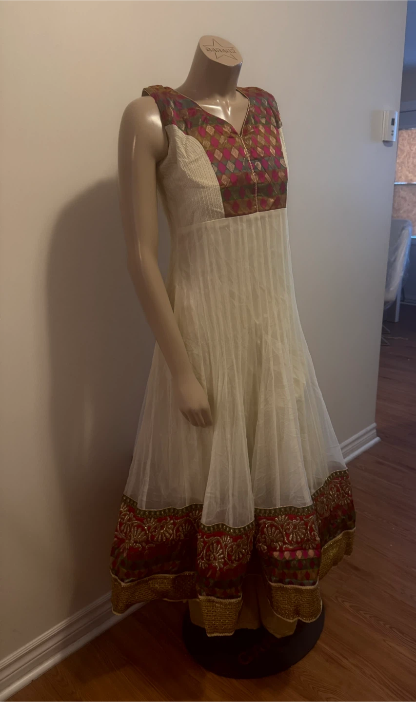 White Anarkali Dress with Embroidered Border