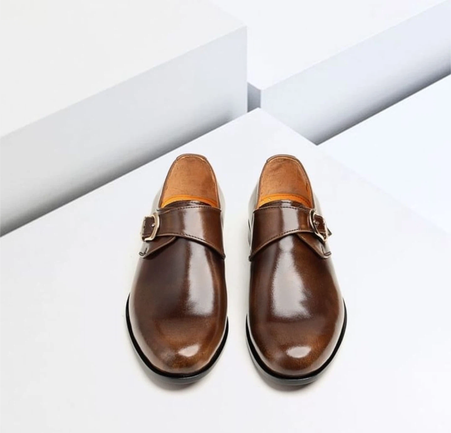 Men's Brown Leather Monk Strap Shoes