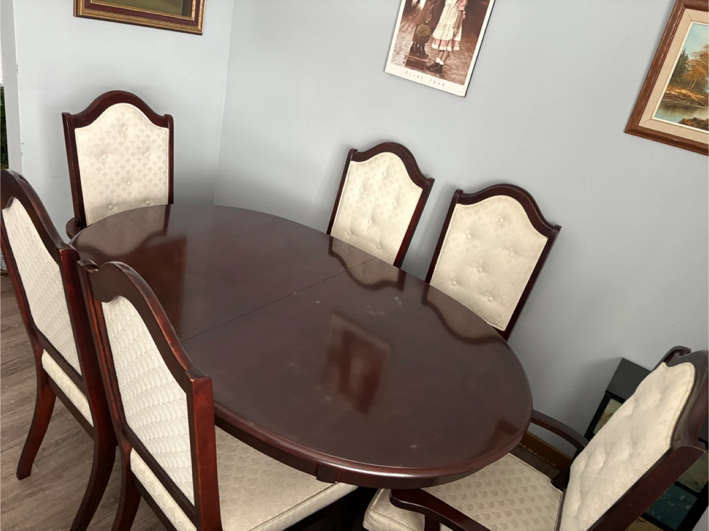 Wooden Dining Table with Upholstered Chairs