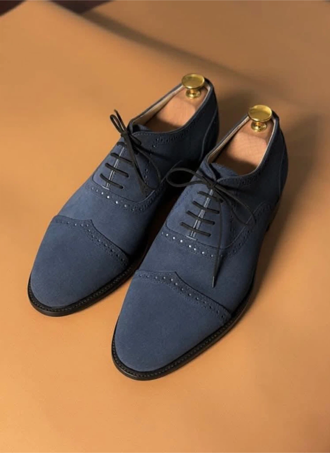 Blue Suede Wingtip Oxford Shoes