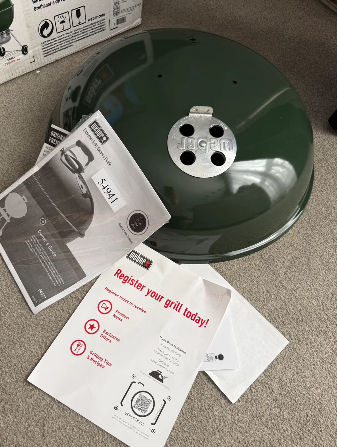 NEW Weber 22" Kettle Premium Charcoal Grill - Green - photo 3