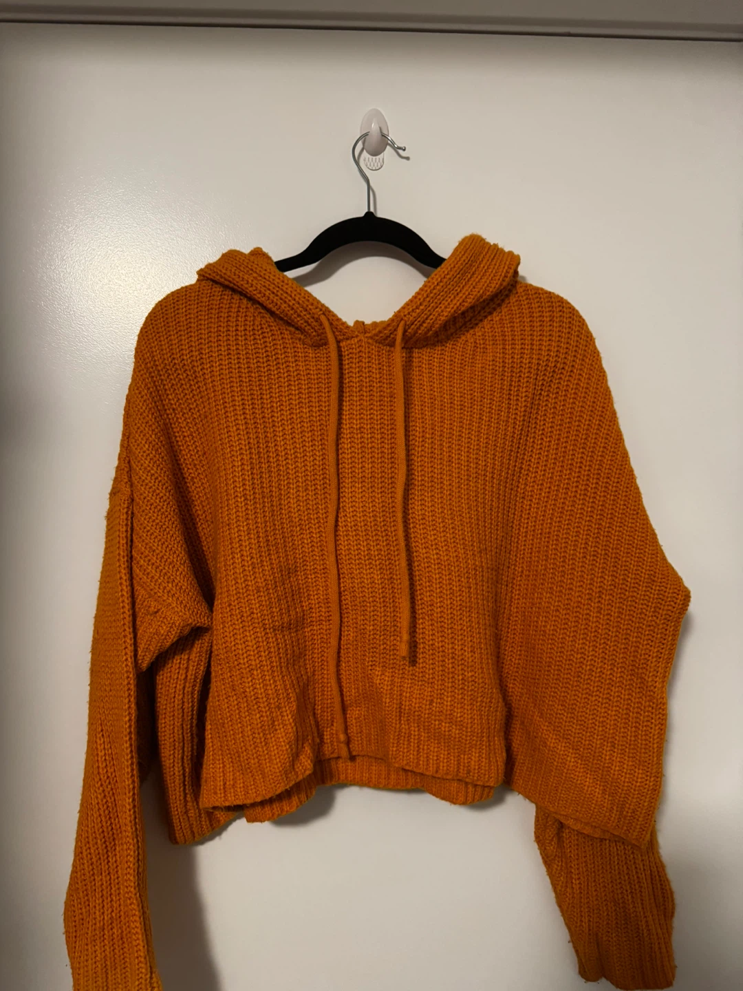 Orange Knit Cropped Hoodie