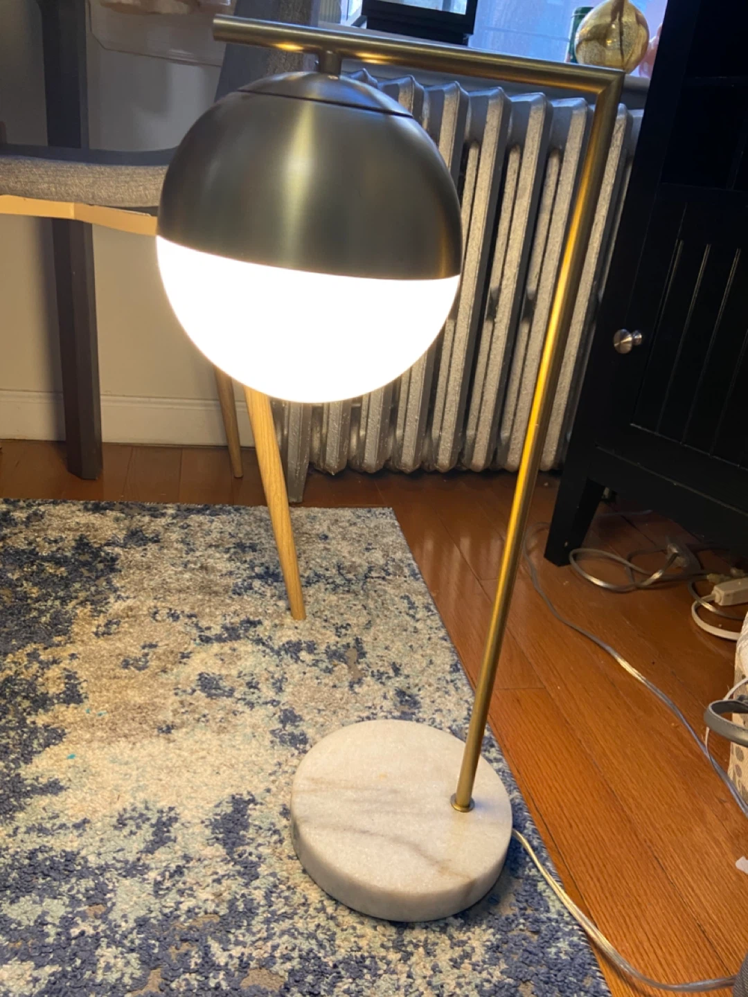 Gold & White Globe Arc Lamp with Marble Base