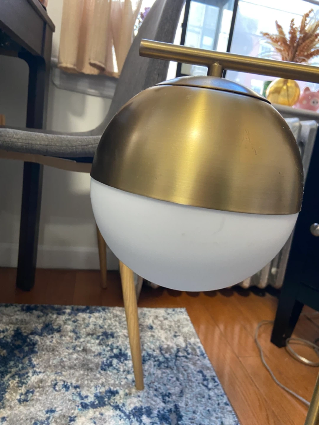 Gold & White Globe Arc Lamp with Marble Base - photo 2
