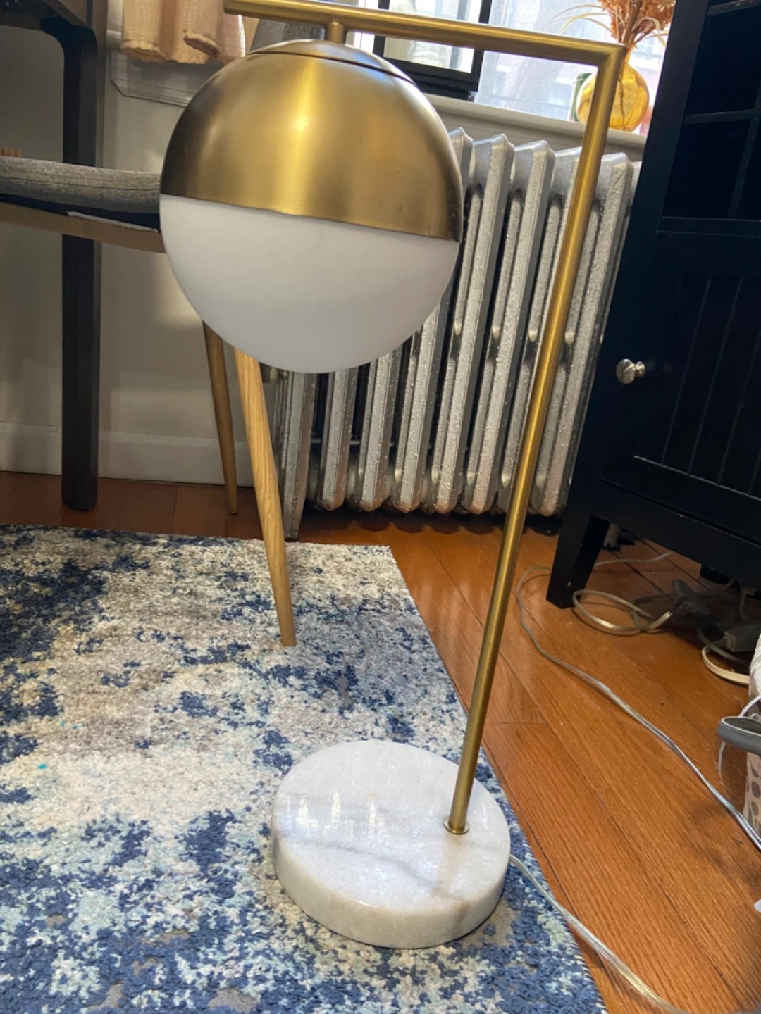 Gold & White Globe Arc Lamp with Marble Base - photo 4