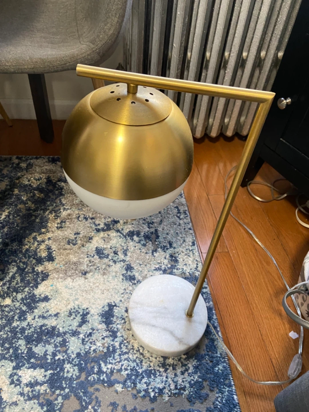 Gold & White Globe Arc Lamp with Marble Base - photo 5