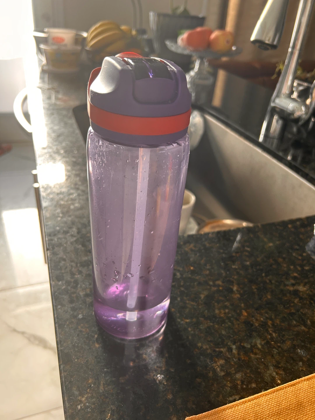 Purple Water Bottle with Straw