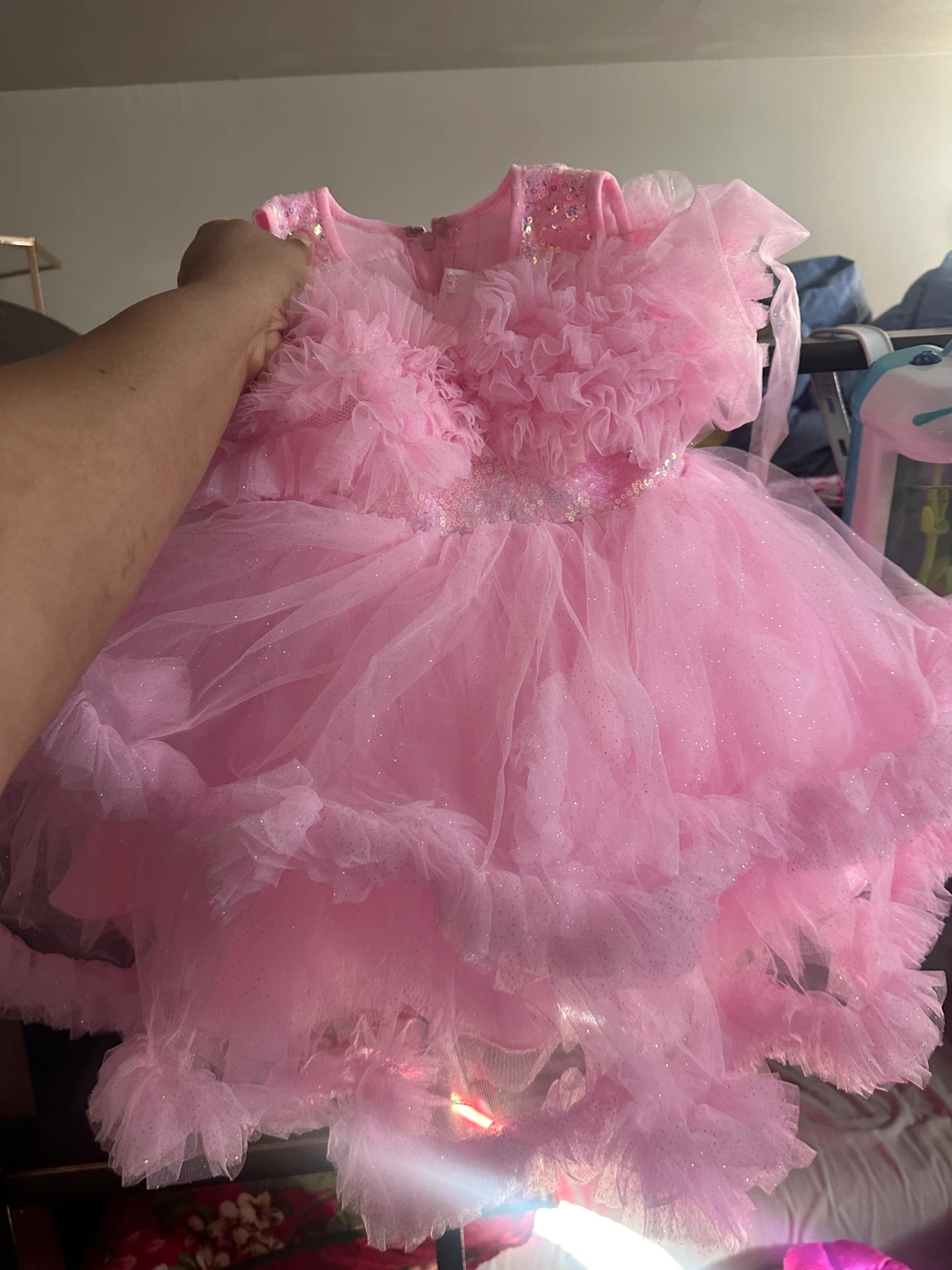 Kids Pink Tulle Dress with Sequins