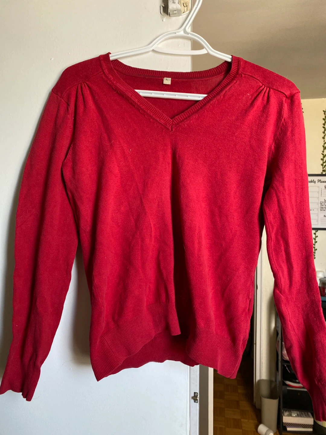 Women's Red V-Neck Sweater