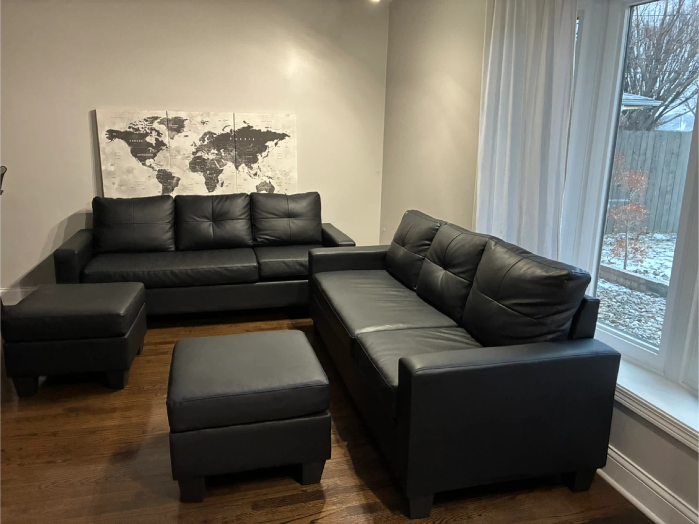 Like new black Faux leather living room - photo 2