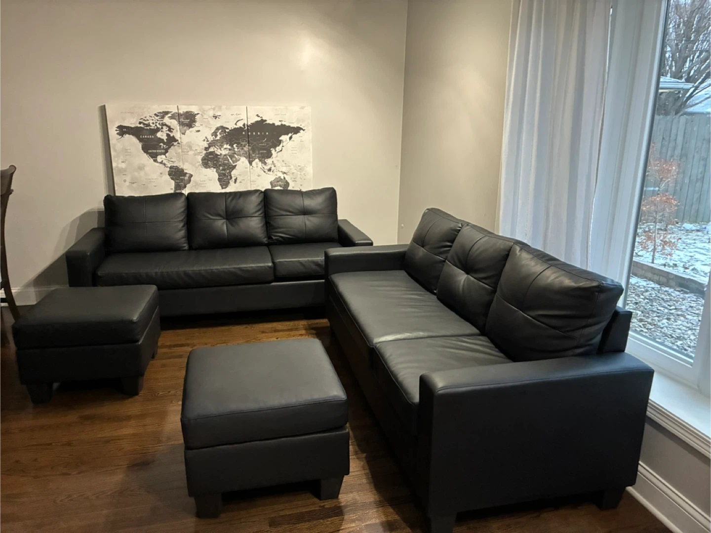 Like new black Faux leather living room - photo 3