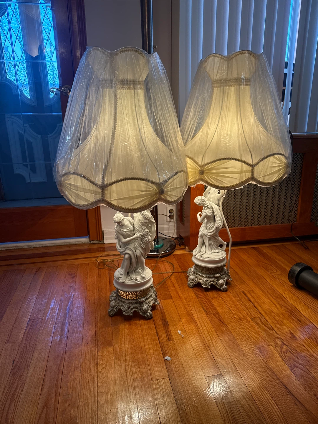 Pair of Vintage Ceramic Angel Table Lamps with Shades
