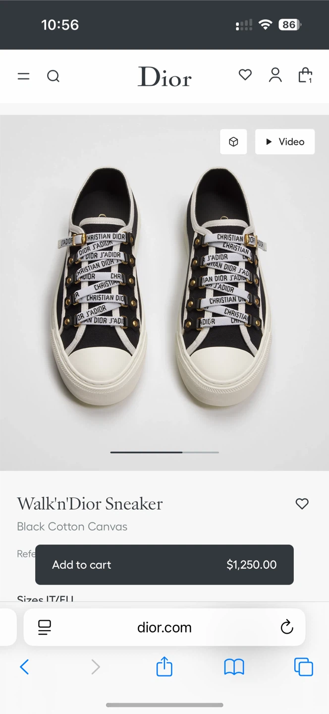 Dior Walk'n'DIOR Black Cotton Canvas Sneakers Size 36.5