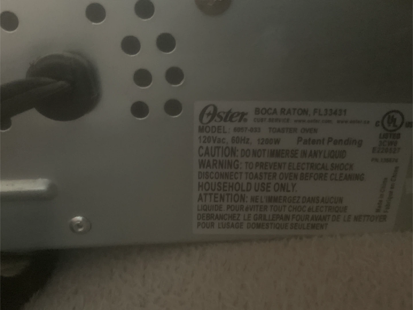 Oster Toaster Oven - Model 6057-033
