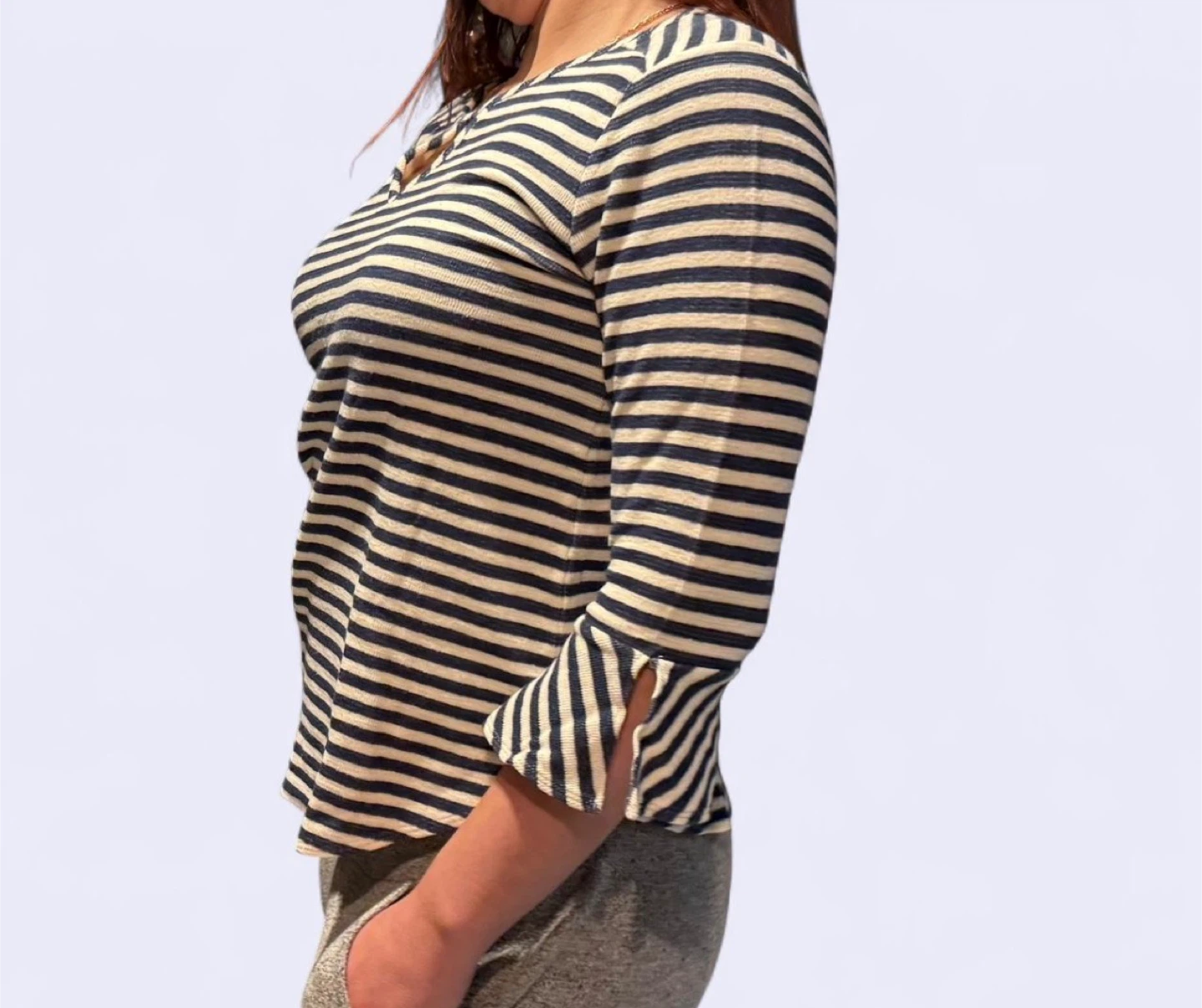 White and Navy Striped Bell Sleeve Top - photo 3