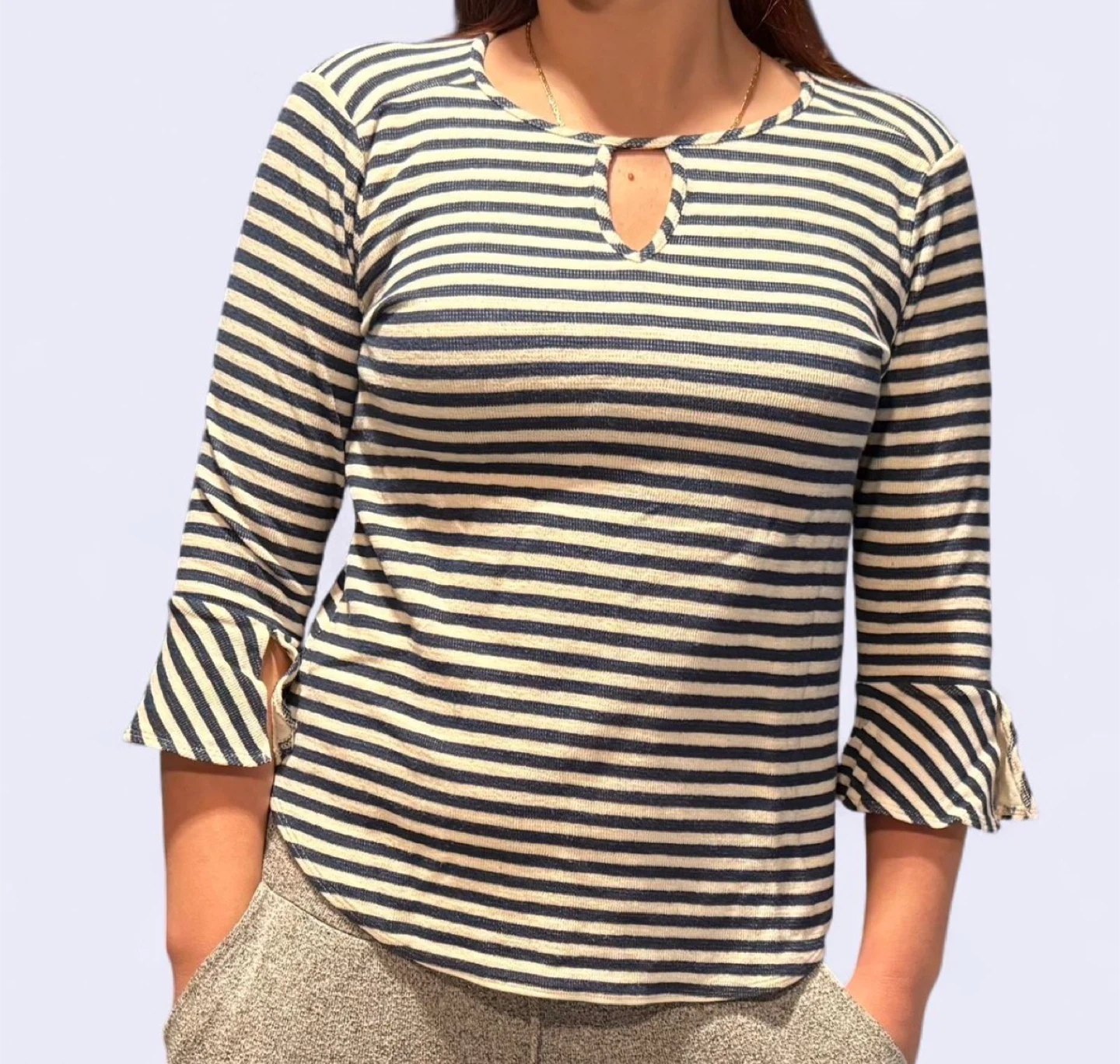 White and Navy Striped Bell Sleeve Top - photo 5