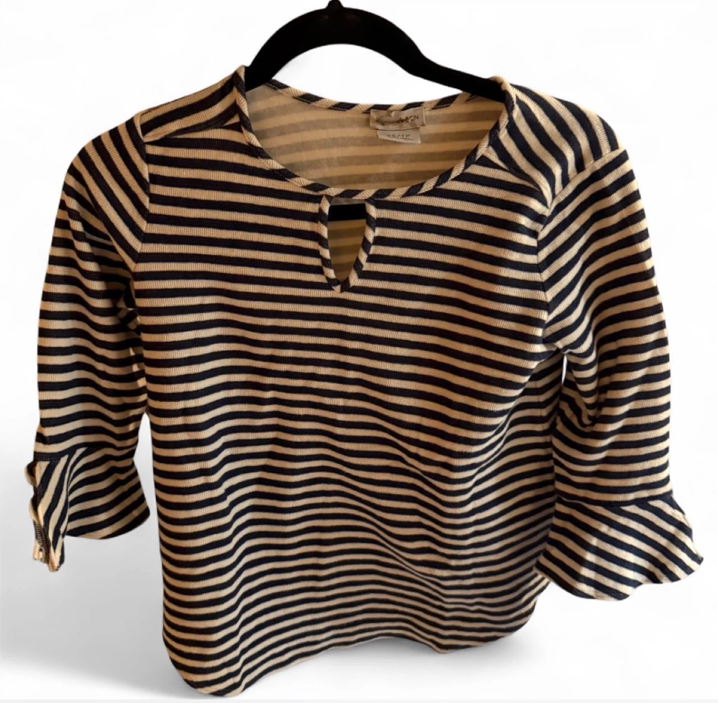 White and Navy Striped Bell Sleeve Top - photo 2
