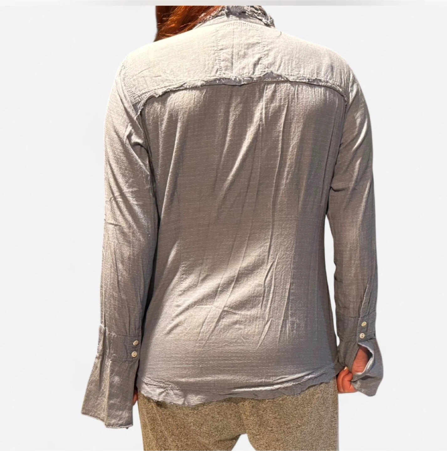 Gray Ruffled Button-Up Blouse - photo 3