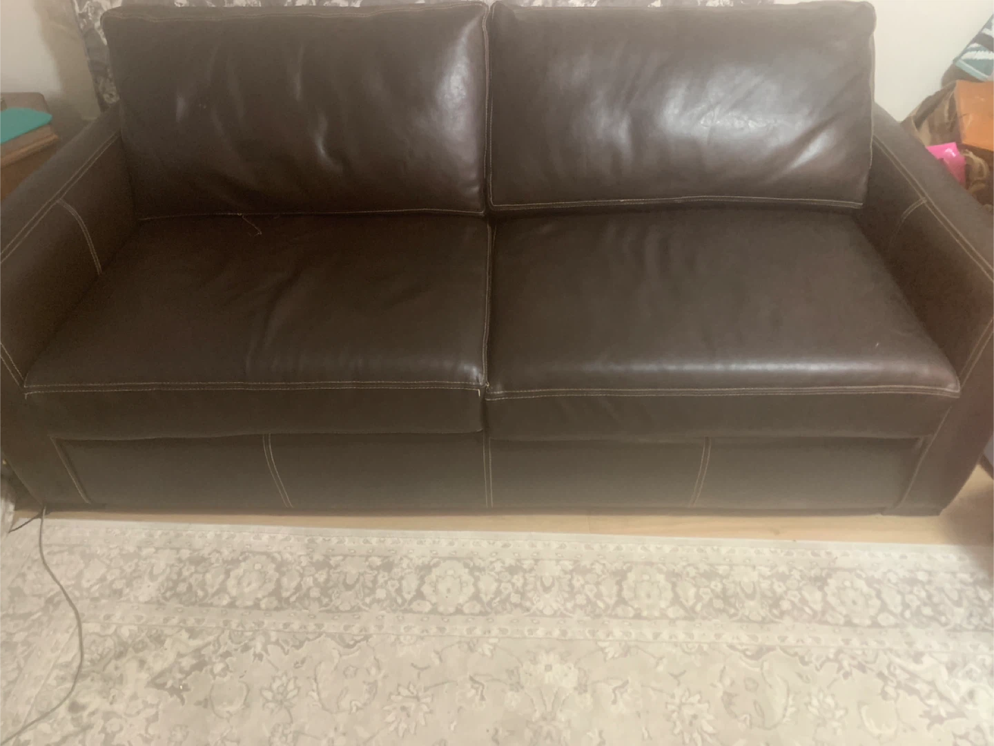 Dark Brown Leather (Sofa cum pull-out BED ) and Armchair Set