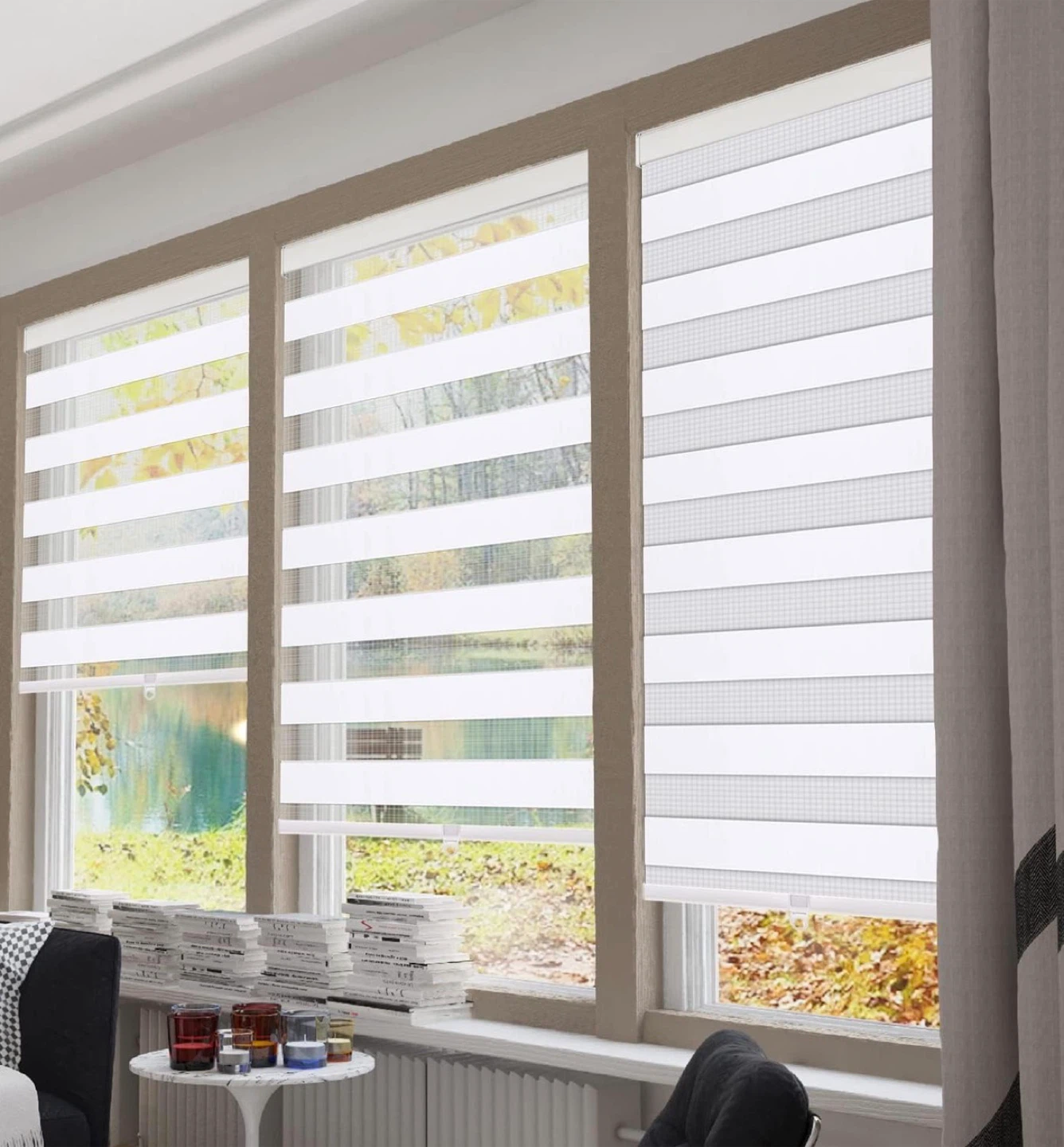 NEW 3X Cordless Zebra Blinds, 59” W x 72” H, White