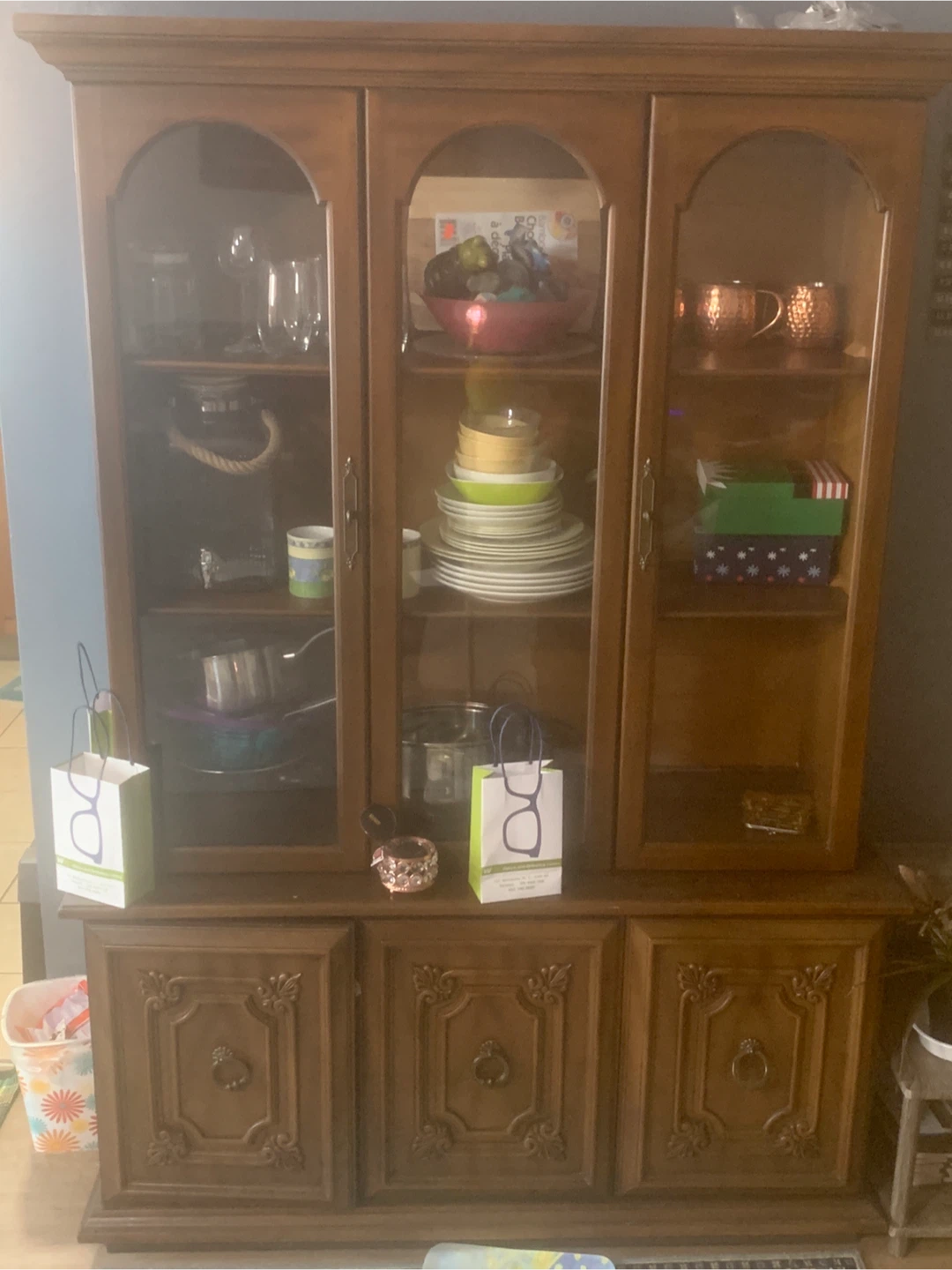 Wooden China Cabinet with Glass Doors
