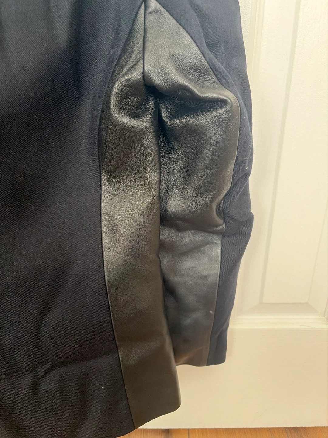 ZAPA Black Wool Blend Blazer with Faux Leather Accents - Size 40 - photo 3