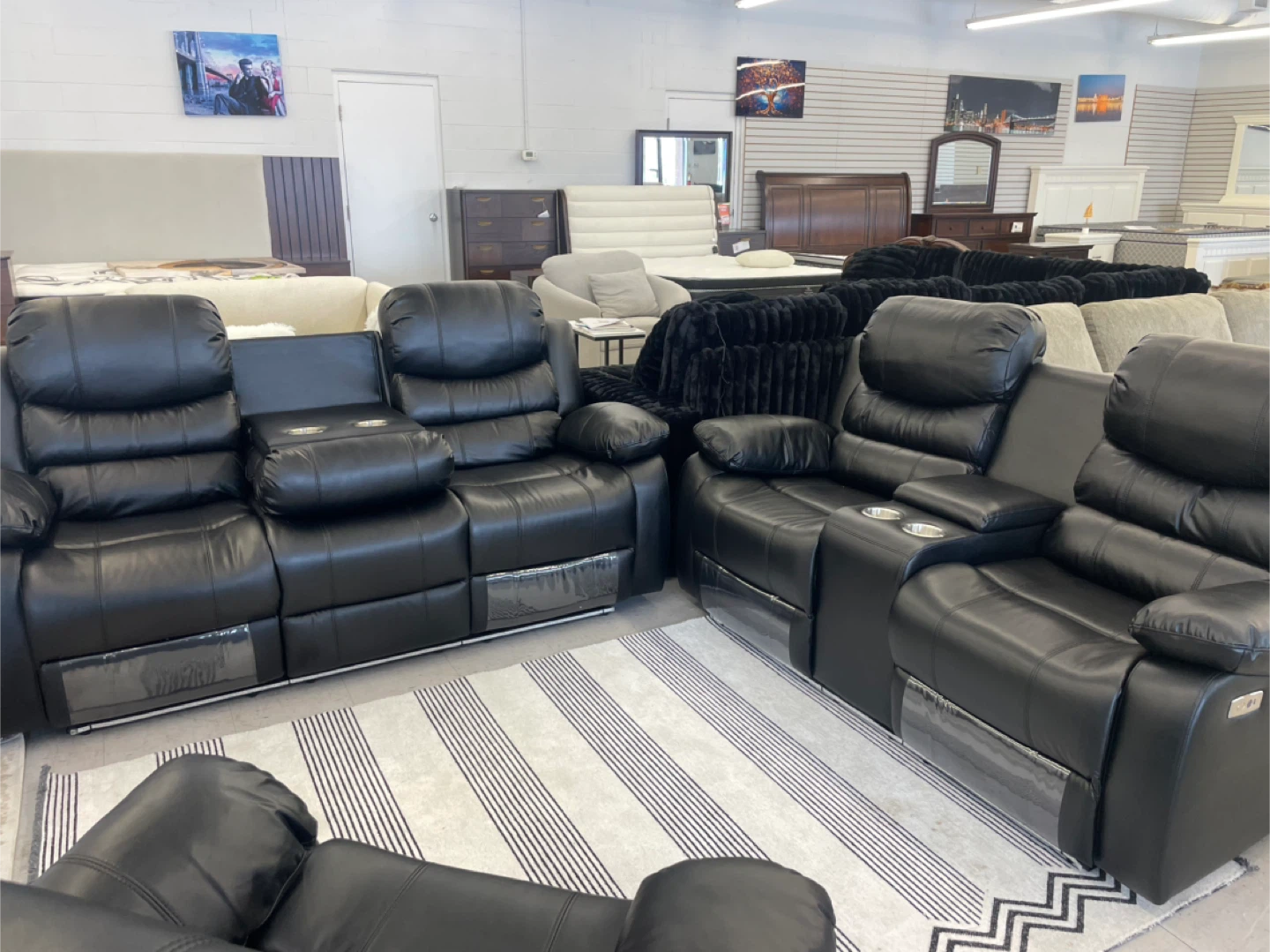 Black Leather Reclining Loveseat with Cup Holders