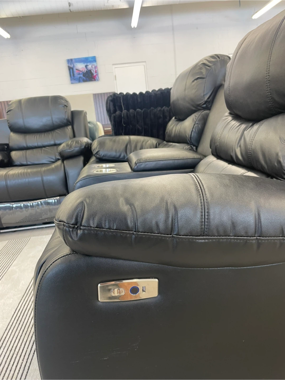 Black Leather Reclining Loveseat with Cup Holders - photo 5