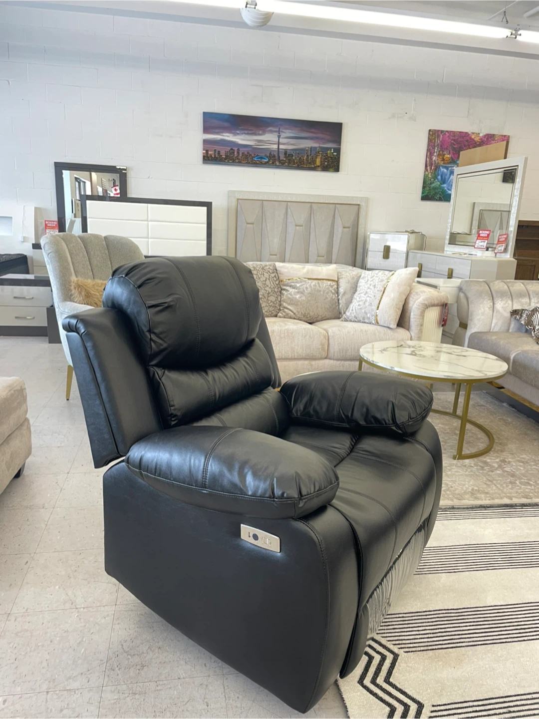 Black Leather Reclining Loveseat with Cup Holders - photo 3