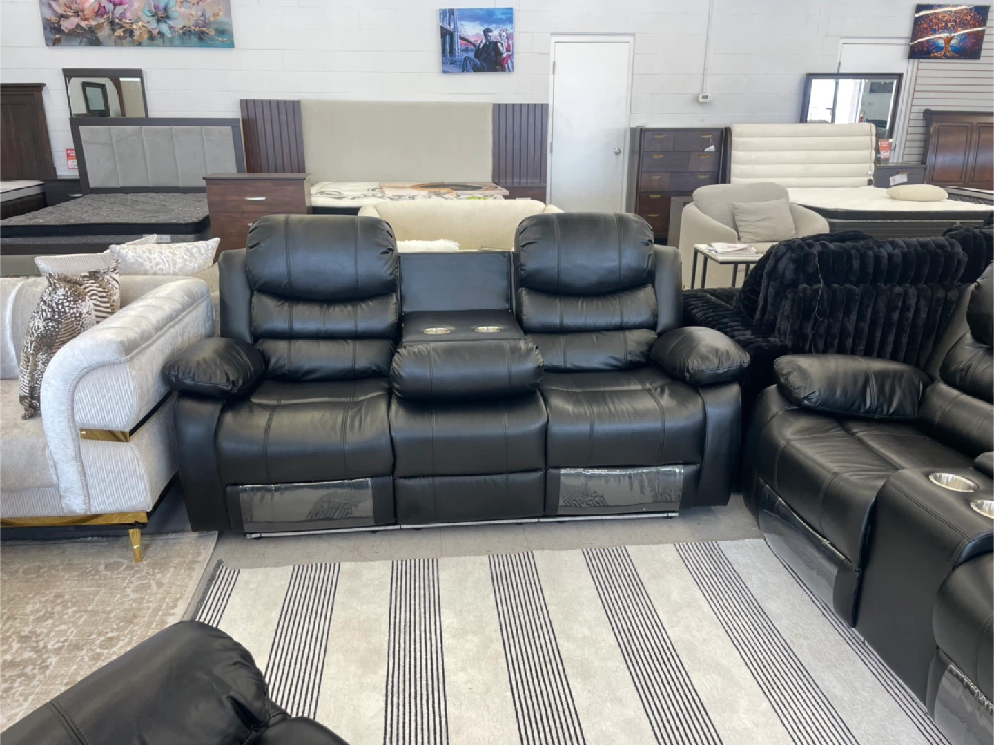 Black Leather Reclining Loveseat with Cup Holders - photo 4