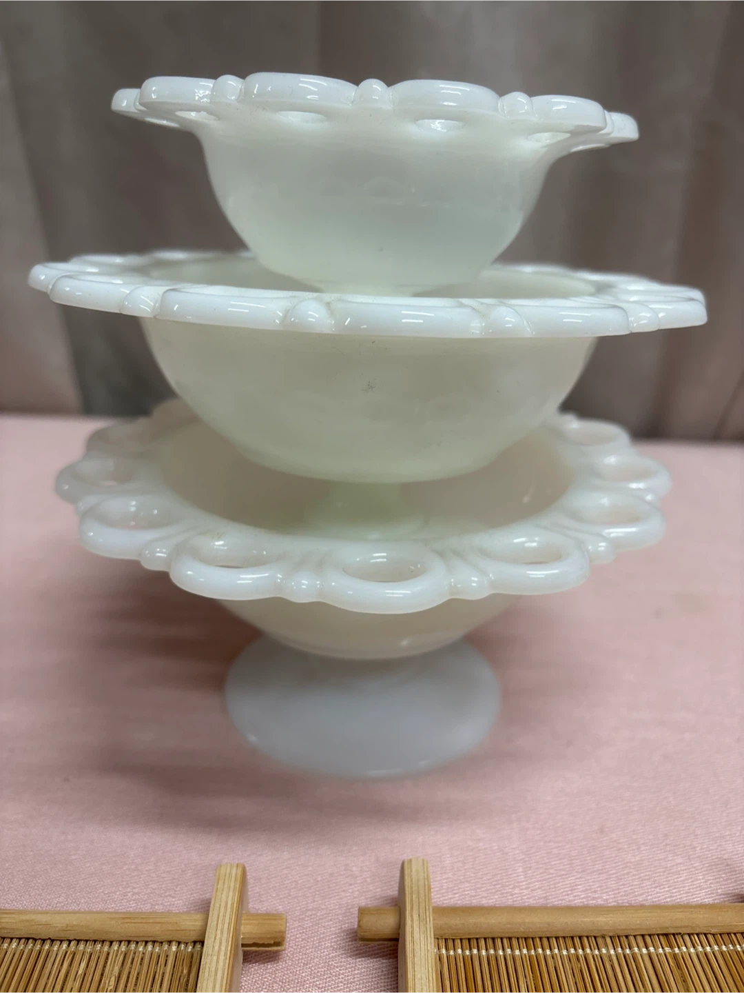 Vintage Milk Glass Dessert Bowls with Lace Edge - photo 2