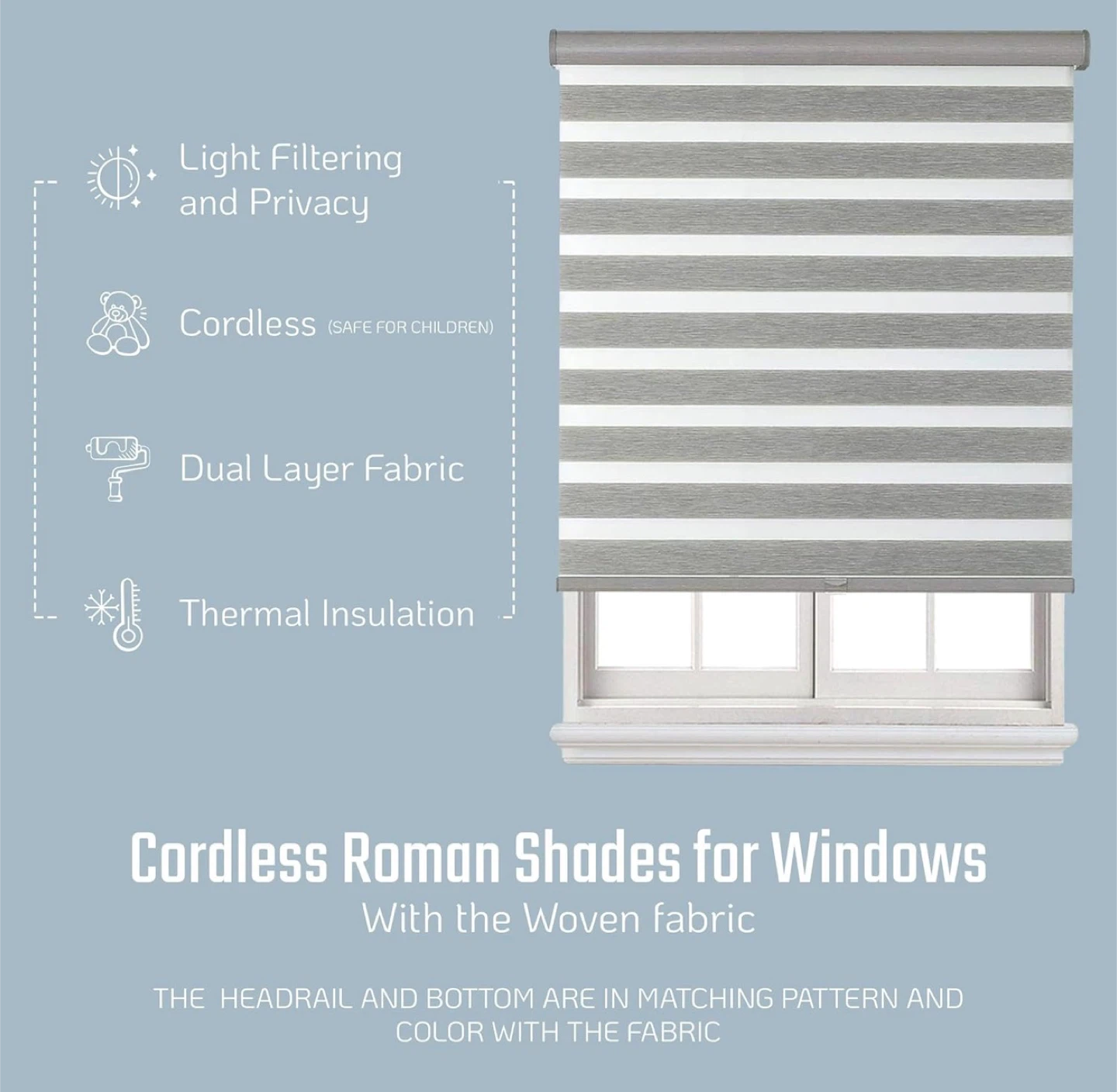 NEW Cordless Zebra Blinds, 30” W x 72” H, Steel Grey - photo 5