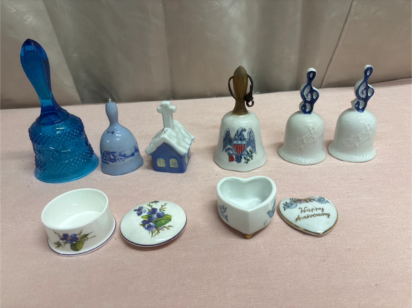 Lot of 8 Decorative Porcelain Bells and Trinket Boxes