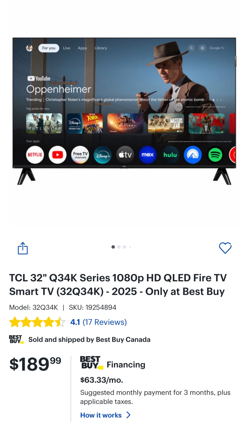TCL 32" Q34K Series 1080p HD QLED Fire TV