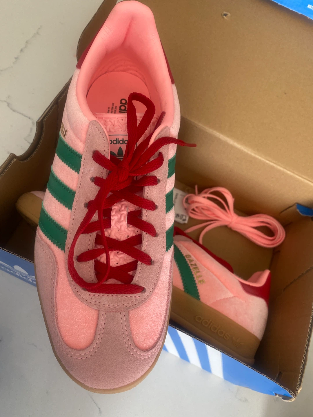Adidas Gazelle Indoor W Pink Green Suede Shoes US 7