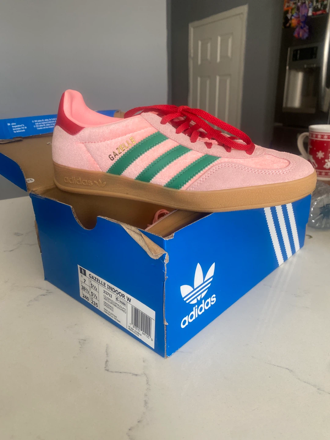 Adidas Gazelle Indoor W Pink Green Suede Shoes US 7 - photo 4