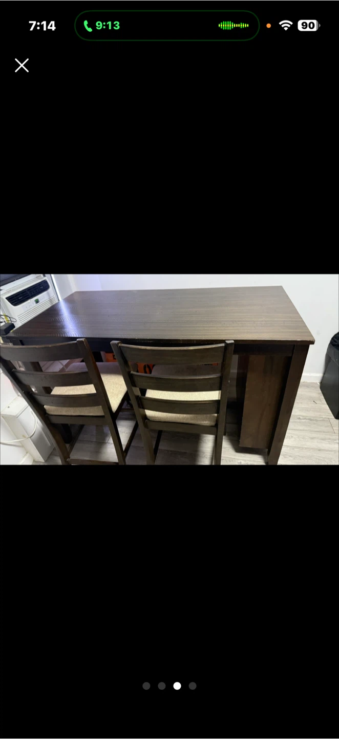 Dark Wood Dining Table with Storage and 2 Chairs
