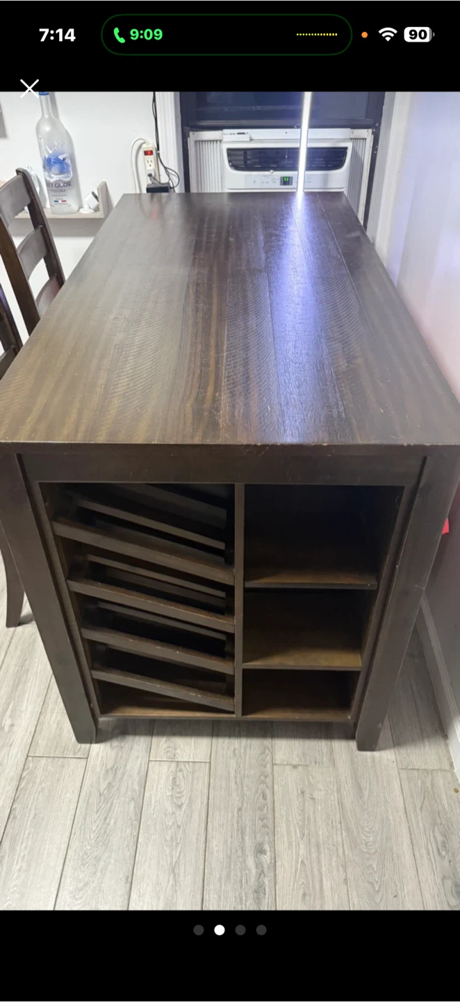 Dark Wood Dining Table with Storage and 2 Chairs - photo 2