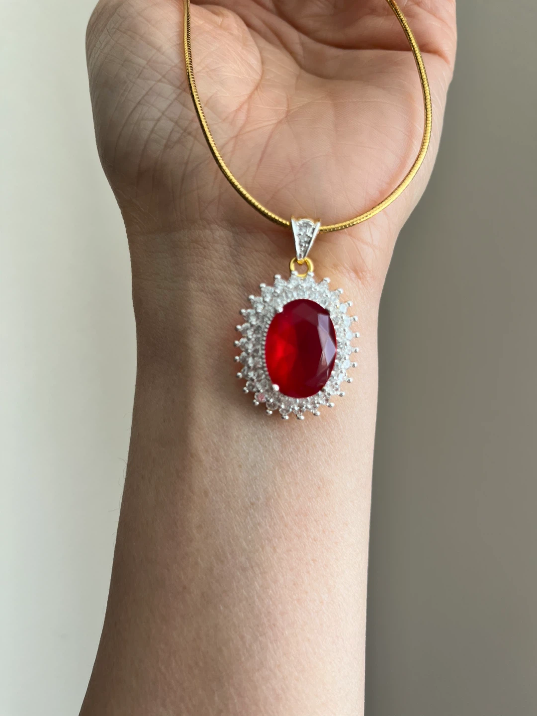 Gold Chain Necklace with Red Gem Pendant - photo 2