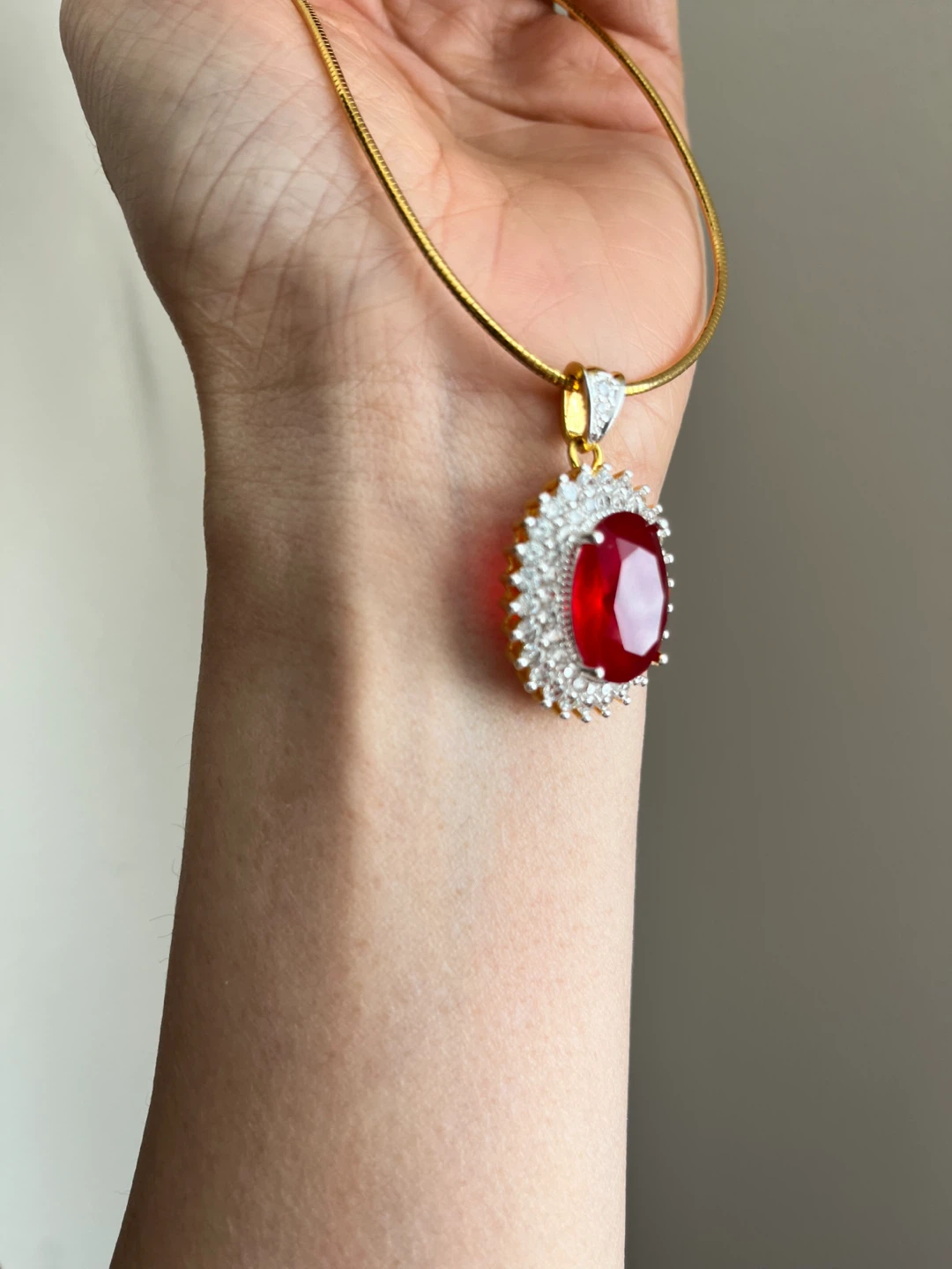 Gold Chain Necklace with Red Gem Pendant - photo 3