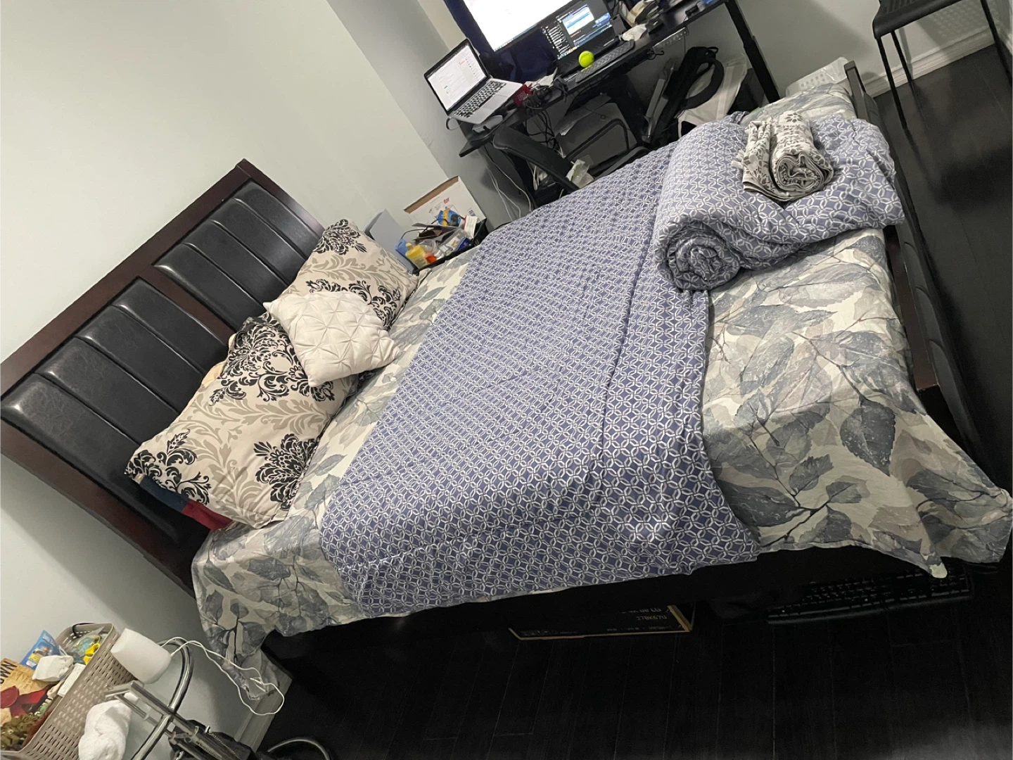 Queen bed frame with mattress and box