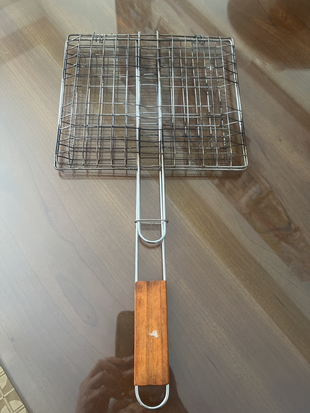 Metal BBQ Grill Basket with Wooden Handle