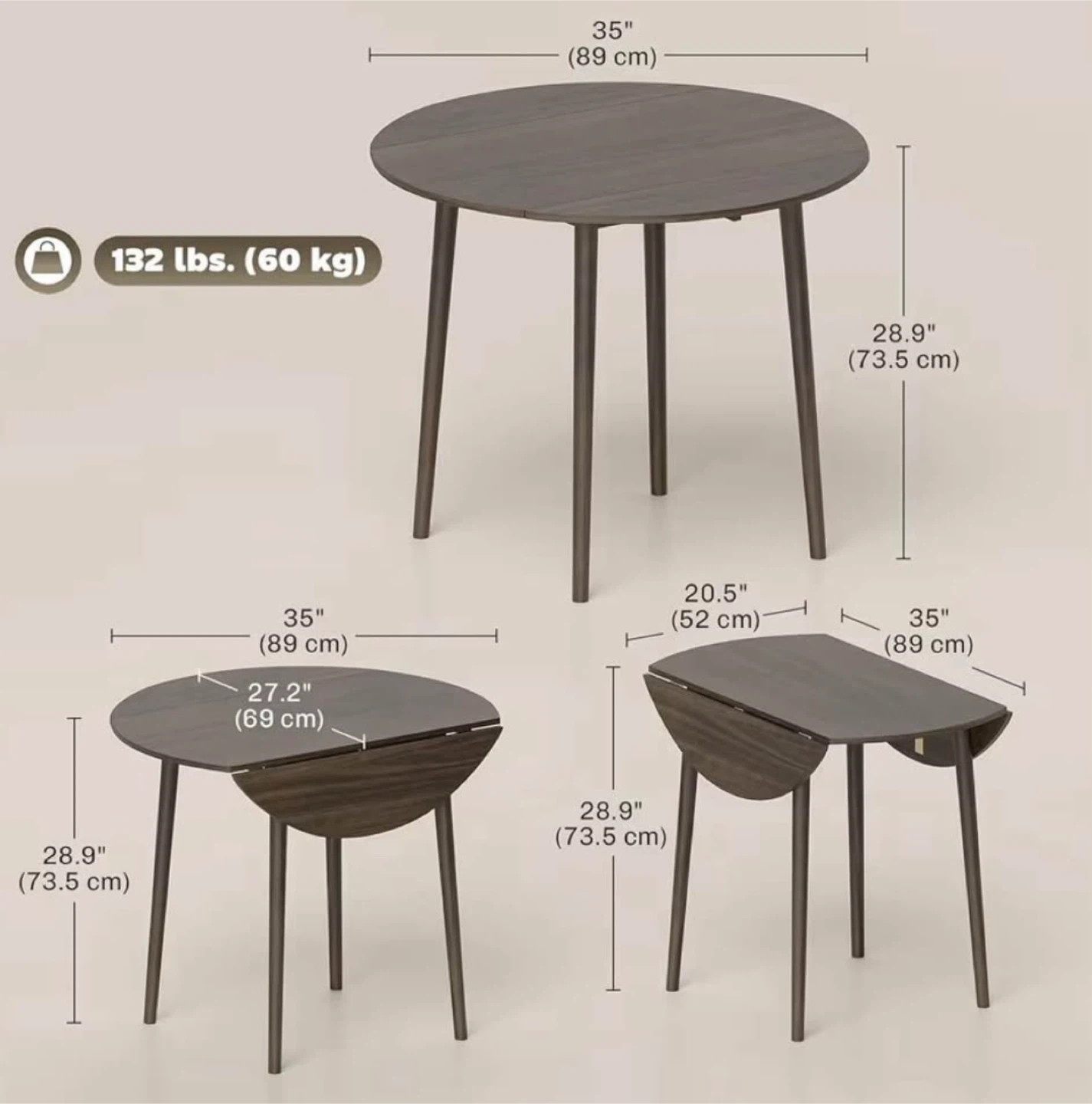 In the box- HOMCOM Folding Dining Table - Round Drop Leaf Table