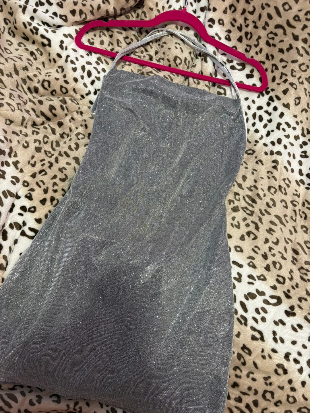 Silver Sparkle Halter Dress with Bow Detail