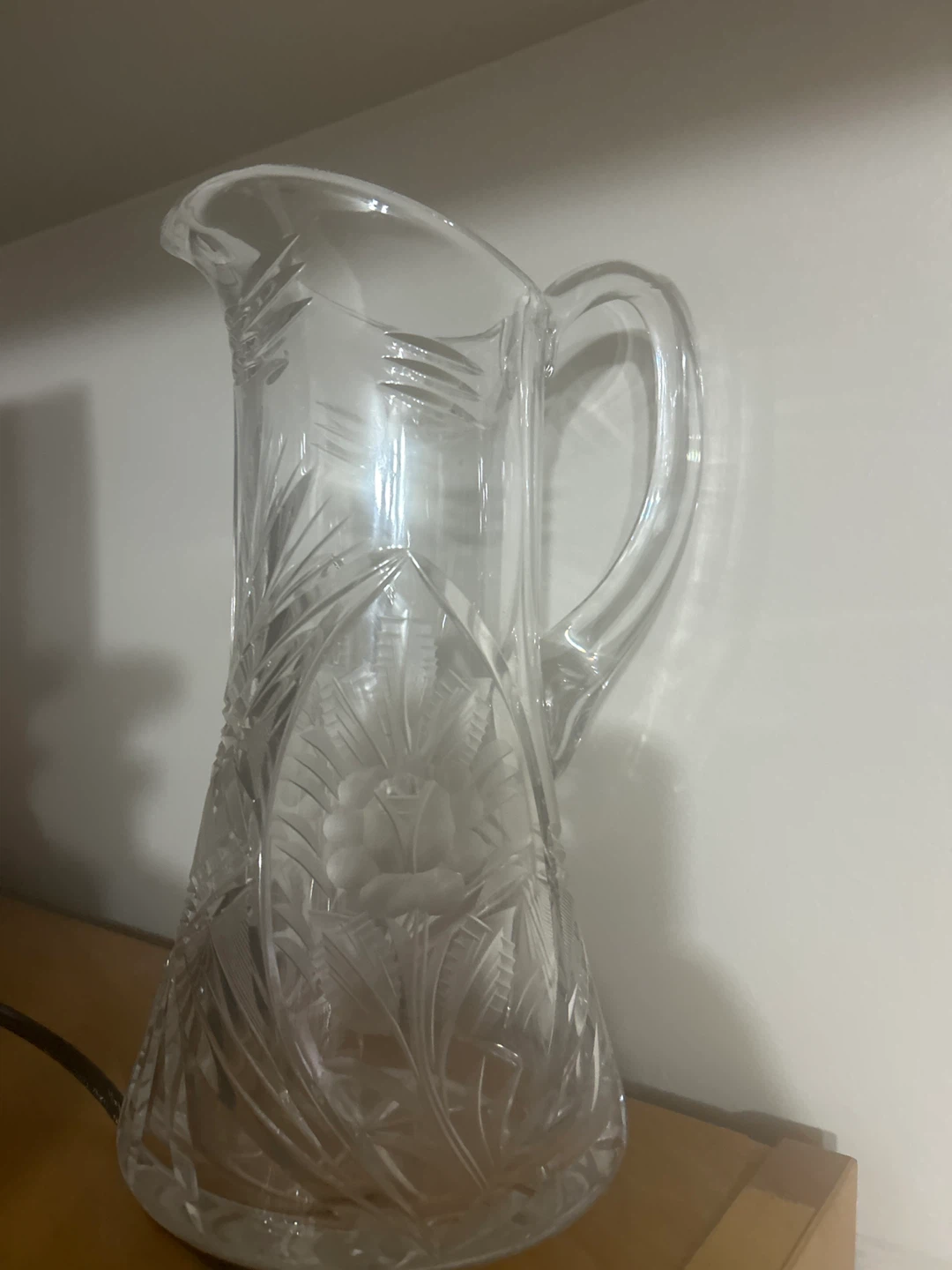 Clear Glass Pitcher with Etched Floral Design