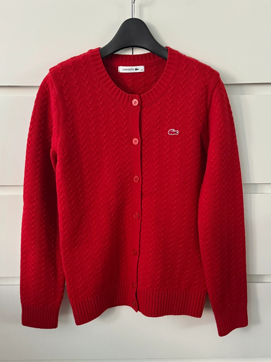 Lacoste Red Cable Knit Cardigan