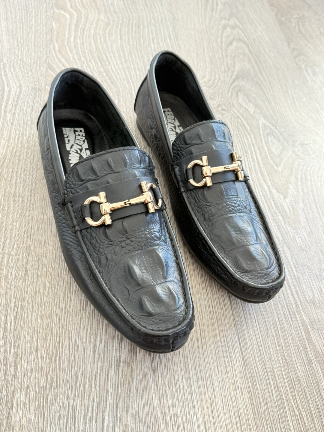 Salvatore Ferragamo Crocodile Gancini Loafers Black Men