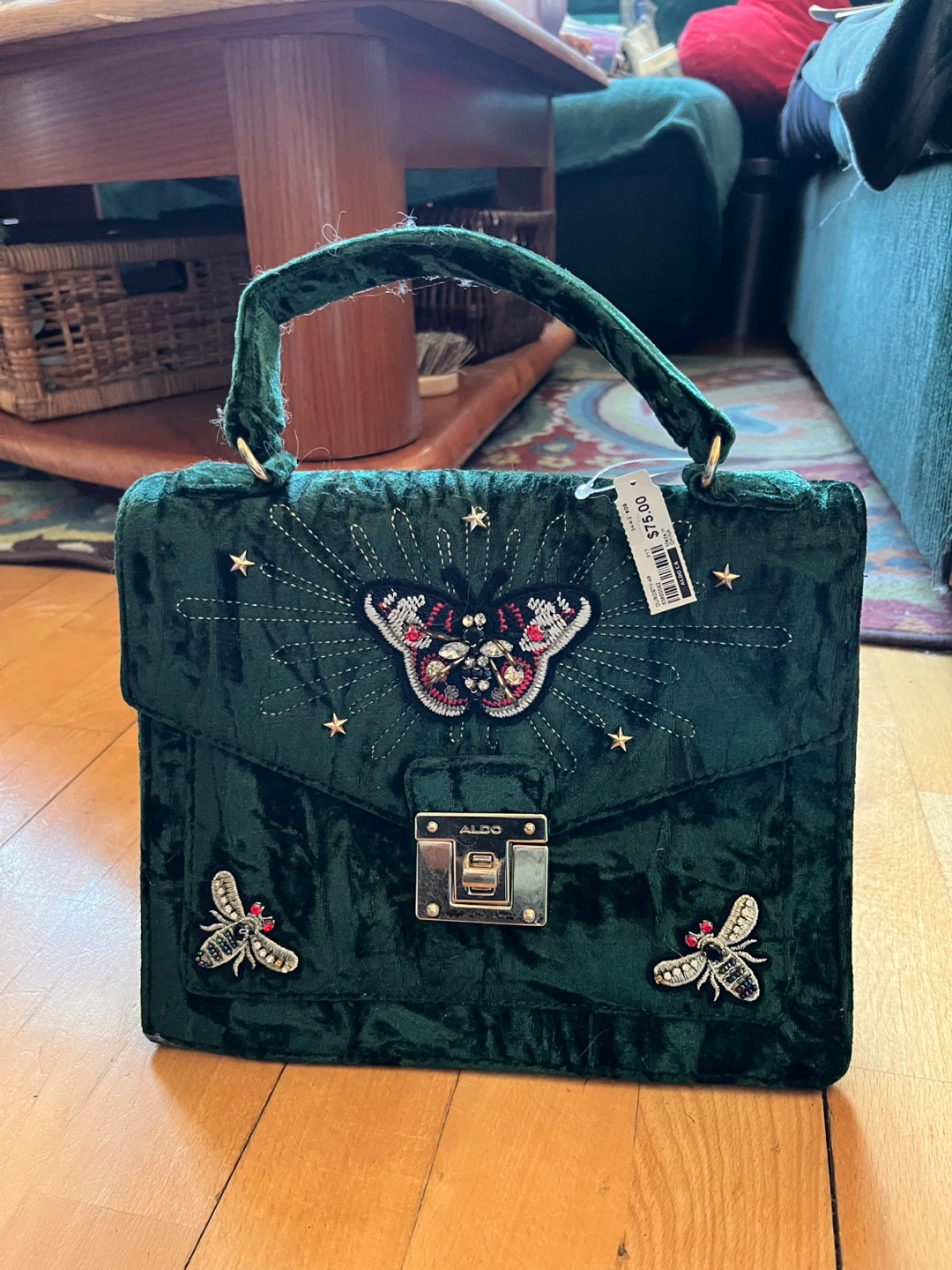 NEW ALDO Green Velvet Embellished Handbag