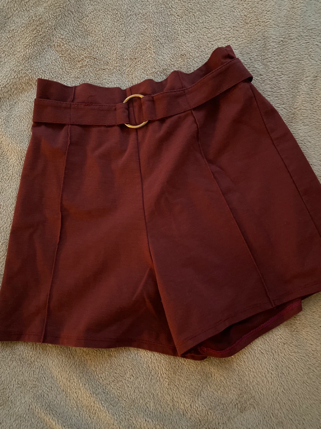 Maroon Paperbag Waist Shorts with Belt